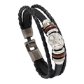 Men's multilayer woven leather bracelet featuring celestial sun moon and star metal charms - Black