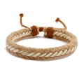 Close-up of handmade braided hemp rope bracelet with spiral texture and adjustable knot - White