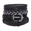 Mehrlagiges Lederarmband-Set mit lila Perlen und Anker-Anhänger im maritimen Stil - Lila Stil (RH033)