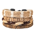 Set di 4 bracciali vintage da uomo in corda di canapa naturale e perline in legno - Stile set multistrato