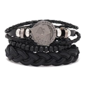 Mehrlagiges schwarzes Herren-Lederarmband mit geflochtenem Band und Poker-A-Anhänger - Poker Pik As Set (RH178) / Schwarz