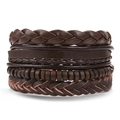 Men's retro multilayered leather and brown wood bead bracelet in bohemian style - Vintage Coffee Set