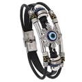 Geflochtenes Lederarmband mit Evil Eye Motiv und Edelstahlverschluss für Herren - Stil 1-Böses Auge Sonnenblume (RH038)