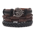 Retro multi-layer woven leather bracelet featuring a Tree of Life alloy pendant - Brown & Black Multi-layer Tree Of Life / Style 2 (RH177)