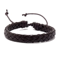 Detail of dark brown braided leather bracelet with adjustable drawstring closure and texture - Coffee