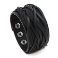 Bracciale largo in pelle intrecciata uomo stile etnico nero con bottoni in metallo - Nero