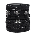 Set bracciali uomo multistrato in pelle con teschio d'argento e perline di pietra lavica - Combinazione Multistrato Teschio Leone / Nero (Stile Principale)