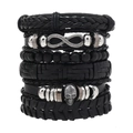 Herren Punk Lederarmband-Set mit Totenkopf- und Unendlichkeits-Symbolen in Schwarz - Wie gezeigt
