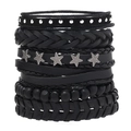 Men's punk multilayer beaded leather bracelet set featuring stars and metal studs - Main Image Style (RH245)