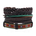 Set bracciali multistrato retrò etnici con cinturini in pelle e motivi tessuti colorati - Colori Misti