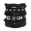 Set bracciale multistrato uomo in ecopelle nera con stella e corda intrecciata - Nero (Stile Principale)