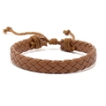 Brown woven leather bracelet with adjustable coffee cotton drawstring for men and women - Light Coffee