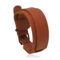 Vintage dark brown leather wide cuff bracelet with dual antique bronze buckles for men - Brown Retro Wide Style