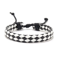Adjustable woven faux leather bracelet with black and white checkerboard pattern texture - Black & White