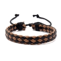 Handgemaakte gevlochten PU-lederen armband in zwart en bruin met verstelbare knoop - Zwart + Lichtkoffie