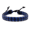 Handgemaakte blauw en zwart gevlochten PU-leren armband met verstelbaar trekkoord - Zwart + Blauw