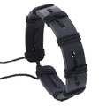 Handmade woven black wax rope and leather bracelet for men featuring a punk-inspired design - Black