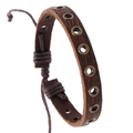 Bracelet pour homme en cuir marron foncé avec œillets métalliques et cordon tressé réglable - Marron