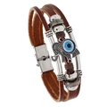 Mehrlagiges Lederarmband in Braun mit Silber Elefant und Blauem Auge Schutz - Elefantenform