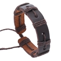 Handmade woven wax rope and brown leather bracelet for men with adjustable cords - Brown