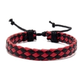 Rood en zwart gevlochten PU-leren armband met verstelbare schuifknoop voor uniseks - Zwart & Rood