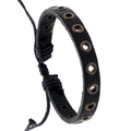 Bracelet punk en cuir noir pour homme avec œillets en bronze et cordon tressé ajustable - Noir
