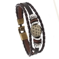 Bracciale multistrato in pelle intrecciata da uomo con fibbia in bronzo incisa a stella - Pelle Marrone