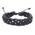 Bracciale in pelle nera intrecciata a mano da uomo con chiusura a coulisse regolabile - Nero