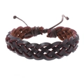 Bracciale vintage da uomo in pelle intrecciata multistrato marrone scuro con chiusura regolabile - Marrone Scuro
