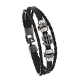 Gevlochten leren herenarmband met meerdere lagen en een zilverkleurig dollarteken - Zwart Leer