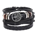 Bracciale multistrato in pelle albero della vita con cordini intrecciati e perle - Nero