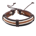 Retro multi-layer braided leather bracelet with adjustable cord and vintage texture - Dark Brown White Light Brown