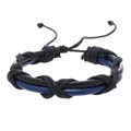 Détail du bracelet en cuir tressé avec nœud en X rétro et cordon réglable pratique - Noir & Bleu Royal