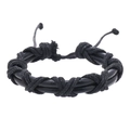 Bracelet rétro en cuir noir pour homme avec cordon ciré tressé et fermoir réglable en X - Noir