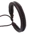 Men's vintage brown braided leather bracelet with fishbone weave and adjustable cord - Dark Brown