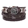 Set bracciale in pelle multistrato da uomo con ciondolo albero della vita retrò - Marrone
