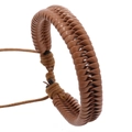 Men's vintage brown braided leather fishbone bracelet with adjustable cord closure - Light Brown