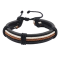 Détail d'un bracelet multicouche en cuir tressé avec cordon de serrage réglable - Style Tressé Lisse Multicouche (Ensemble de Bracelets en Cuir) / Mélange Noir Marron Beige
