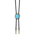 Detail of vintage bolo tie showing turquoise stone and bronze floral carved metal frame - Vintage Floral Carved Style (04)