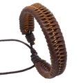Men's vintage dark brown braided leather fishbone bracelet with adjustable cord - Vintage Brown