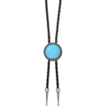 Dettaglio di cravatta bolo con pietra turchese blu e punte della corda in pelle argentata - Turchese