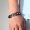 Braunes mehrlagiges Lederarmband mit silberner Hamsa-Hand und blauem bösem Blick - Hand (Hamsa Hand)