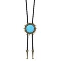 Detail view of sunflower bronze Bolo Tie with turquoise stone and braided leather cord - Antique Bronze with Turquoise Stone (03)