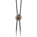Vintage western bolo tie with tiger eye stone and meander pattern on black leather cord - Tiger Eye Style (03)