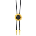 Vintage western sun bolo tie with black resin stone and gold engraved tips - Gold with Black Stone (02)