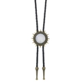 Detailed macro view of retro bronze bolo tie with white stone and woven cord - Antique Bronze with White Stone (01)