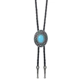 Detail of silver bolo tie with turquoise stone and colorful tribal enamel patterns - Turquoise Style (03)