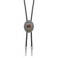 Western style bolo tie with braided leather rope and amber stone in silver setting - Tiger Eye Color Style (01)