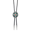 Bolo tie western in argento vintage con motivo tribale su cordoncino in pelle intrecciata - Argento Antico