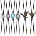 Set of six western bolo ties featuring leather cords with vintage bull and eagle pendants - 6-Piece Set